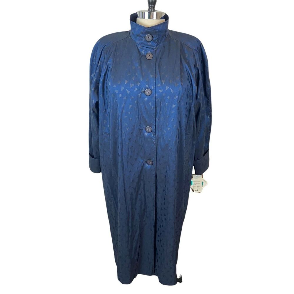 Rain Coat Vintage Vision Women's Blue Black Secretary Chic SZ 12 to 3X Oversized